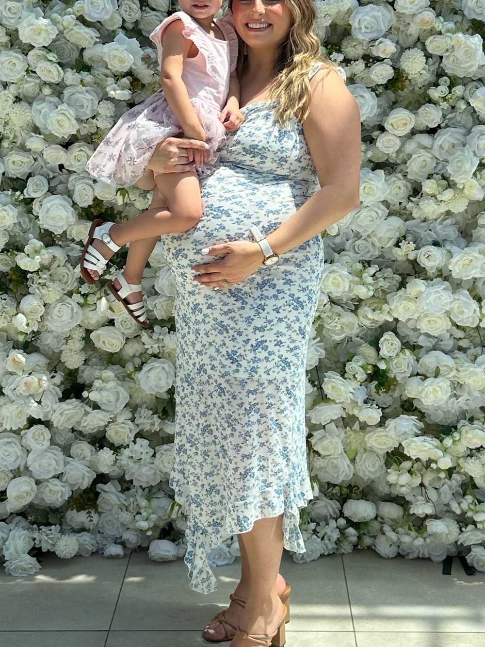 White & Blue Floral Midi Slip Dress